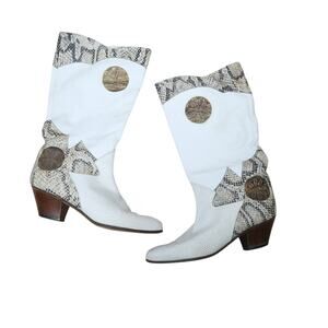 Vintage 80s Salmaso cream and snake print leather cowboy boots 6.5